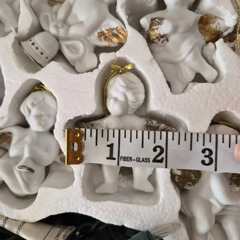 Vintage Lighted Porcelain Cherubs Strand Indoor Lights Set of 10 White Gold